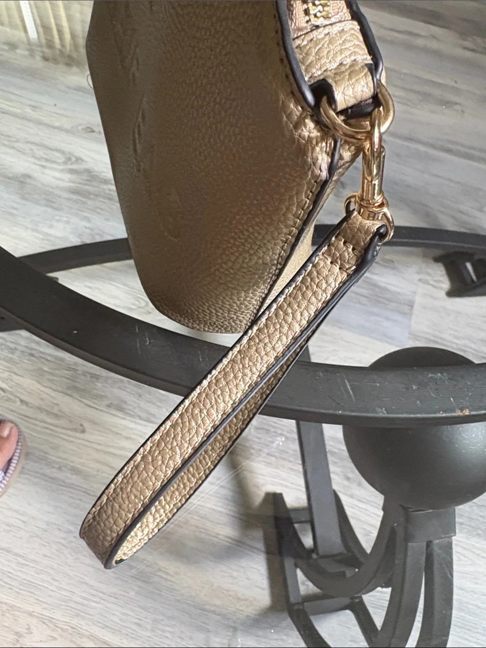 THE MAKEUP BAG Embossed Wristlet Pouch in Taupe
